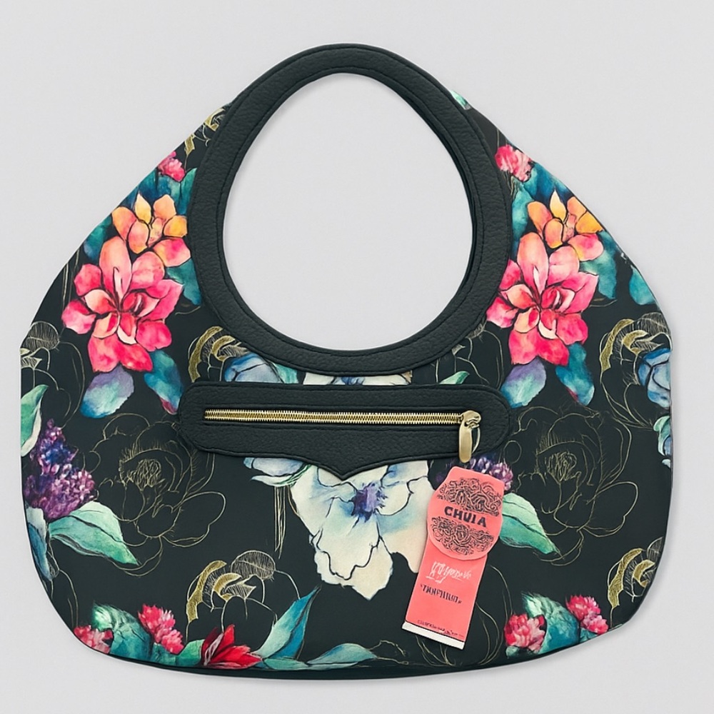 Floral Women's Hobo Bag in Black - Picture 2 of 13